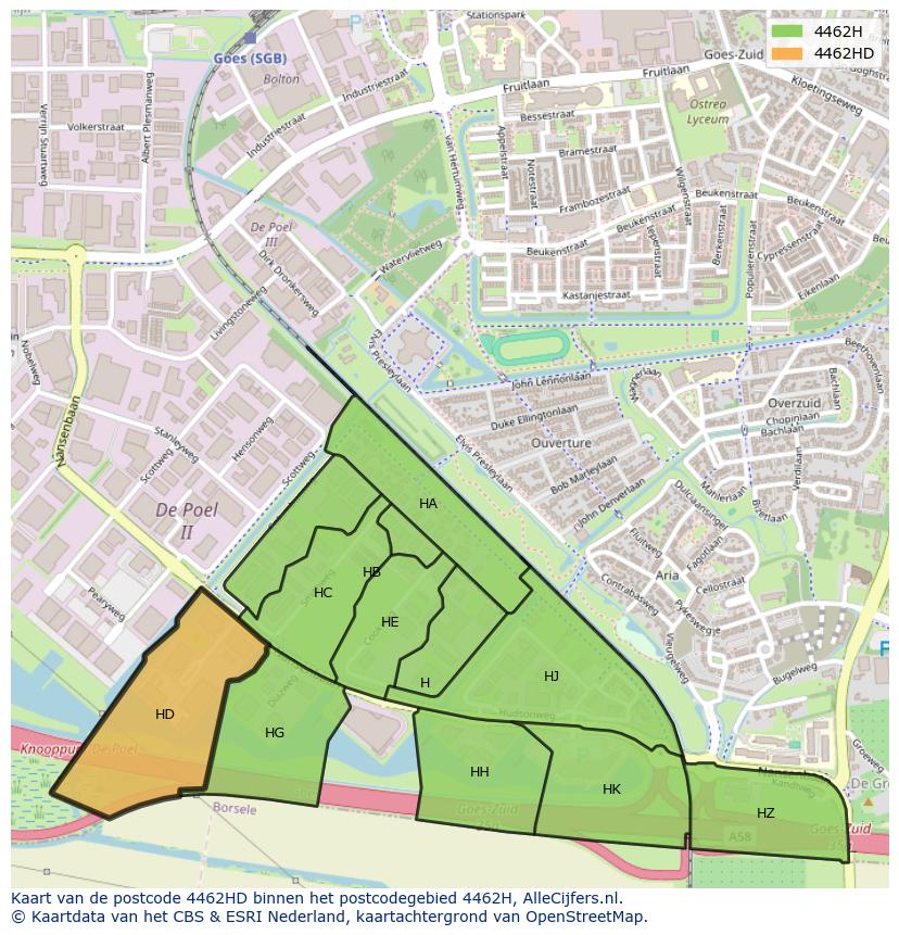 Afbeelding van het postcodegebied 4462 HD op de kaart.