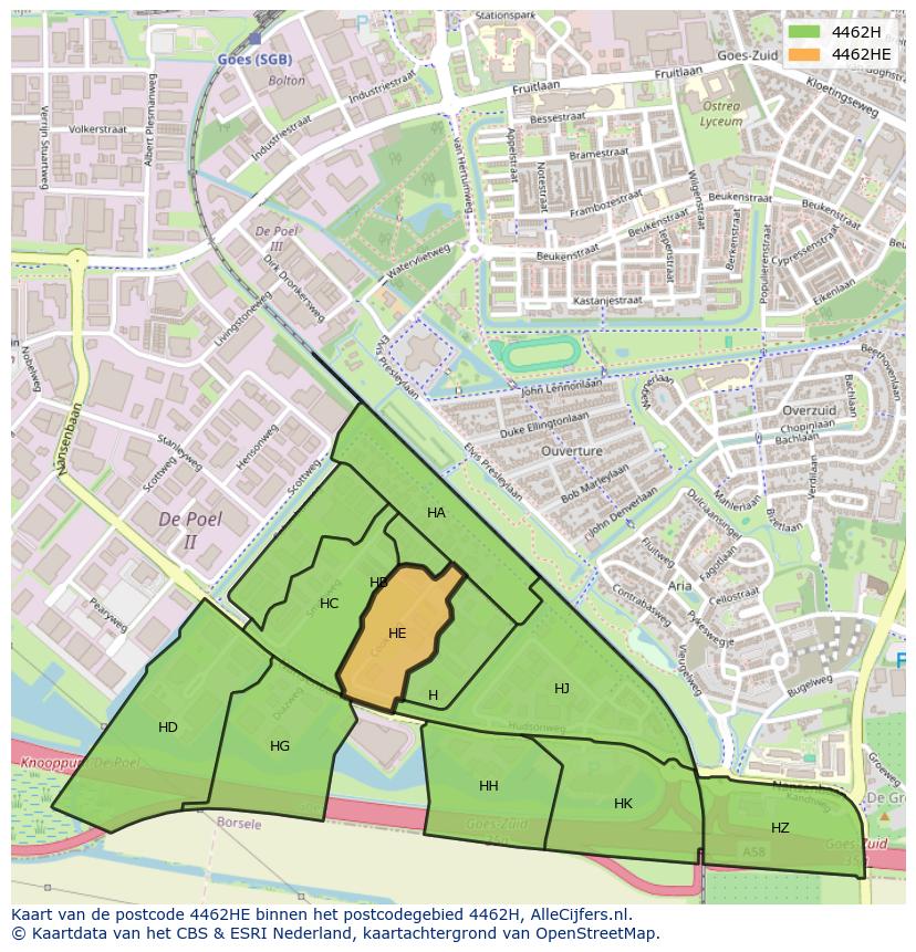 Afbeelding van het postcodegebied 4462 HE op de kaart.