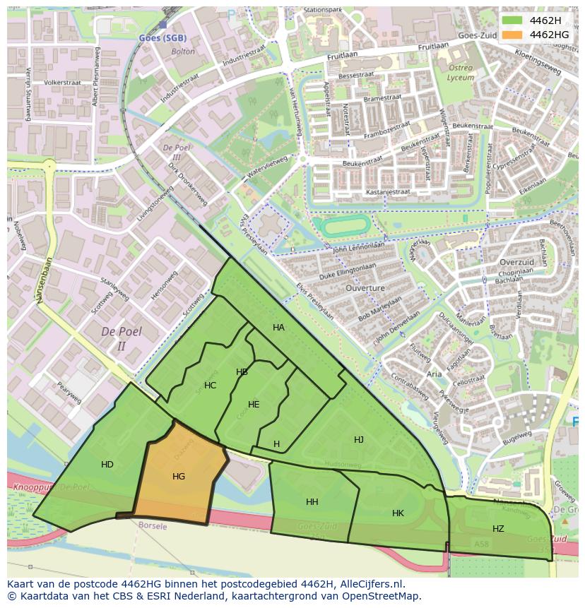 Afbeelding van het postcodegebied 4462 HG op de kaart.