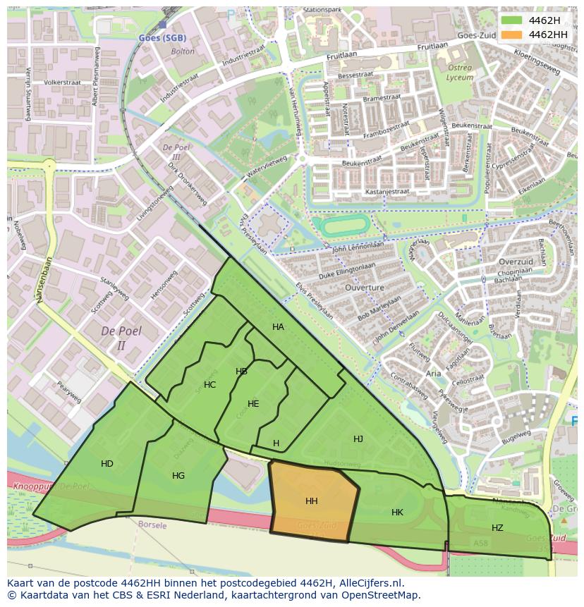 Afbeelding van het postcodegebied 4462 HH op de kaart.