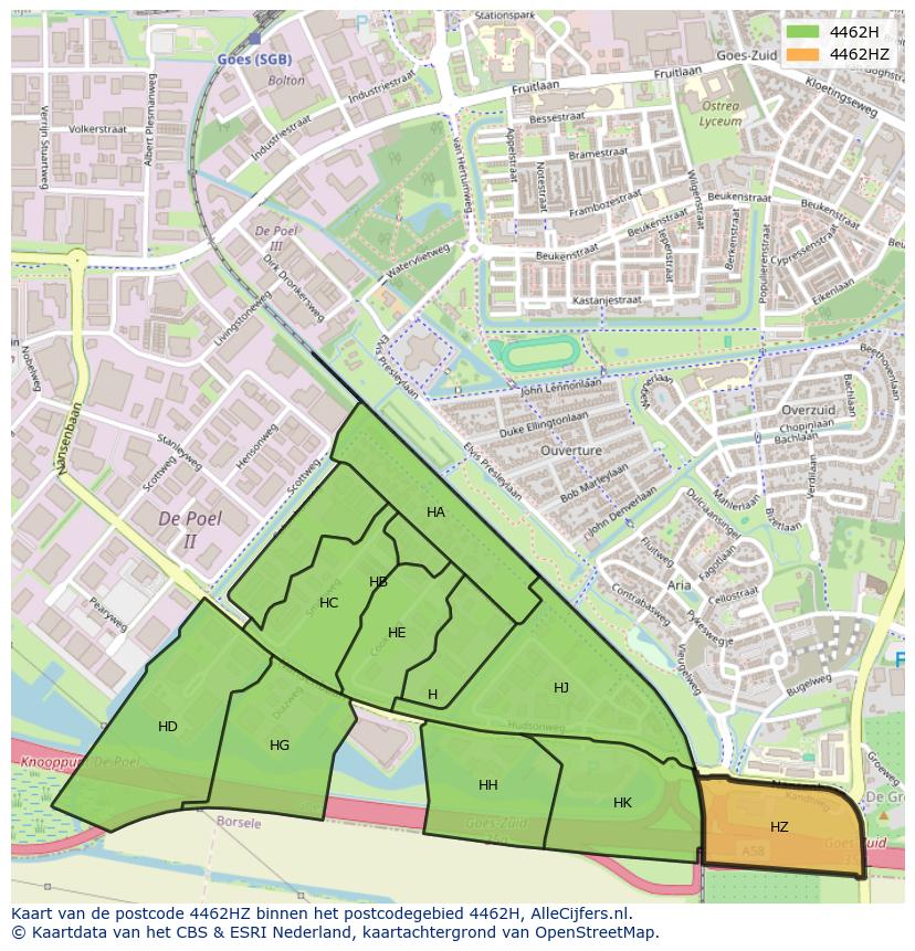 Afbeelding van het postcodegebied 4462 HZ op de kaart.