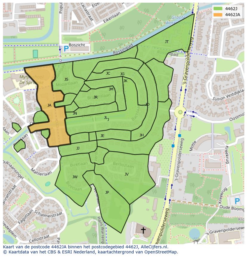 Afbeelding van het postcodegebied 4462 JA op de kaart.