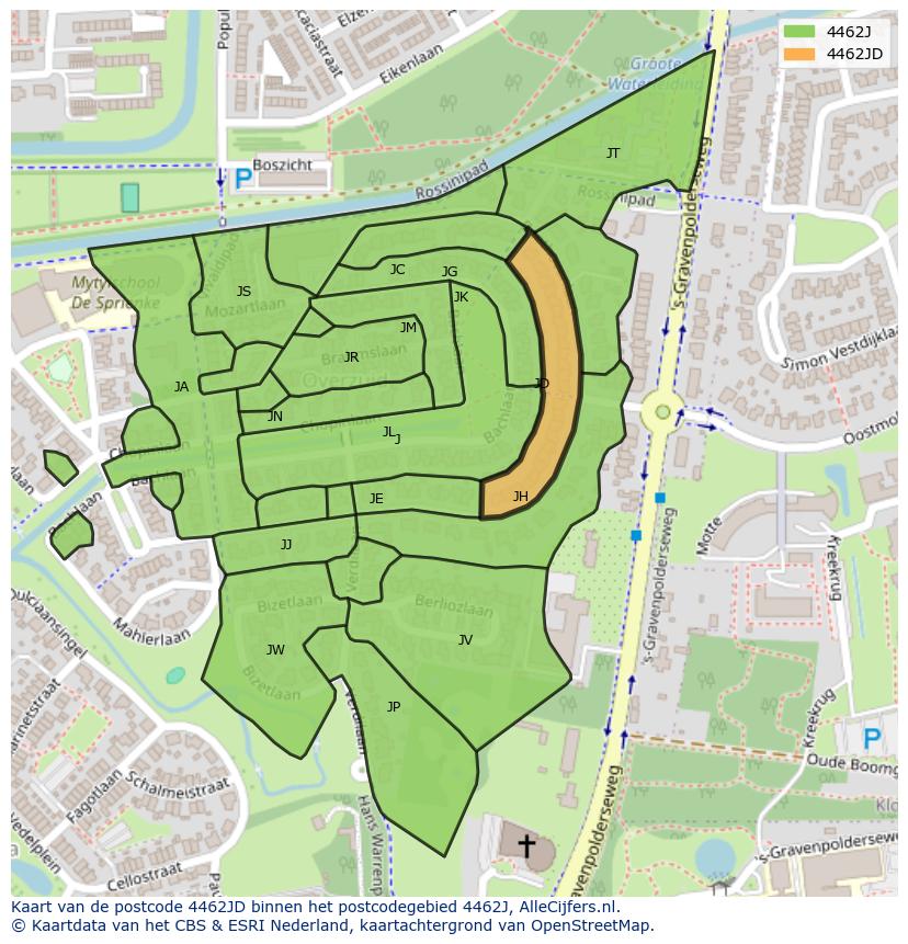 Afbeelding van het postcodegebied 4462 JD op de kaart.