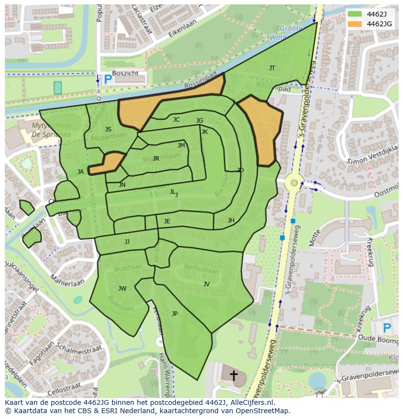 Afbeelding van het postcodegebied 4462 JG op de kaart.