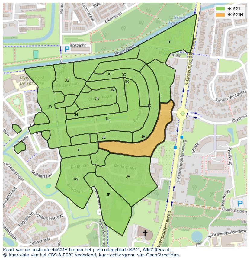 Afbeelding van het postcodegebied 4462 JH op de kaart.