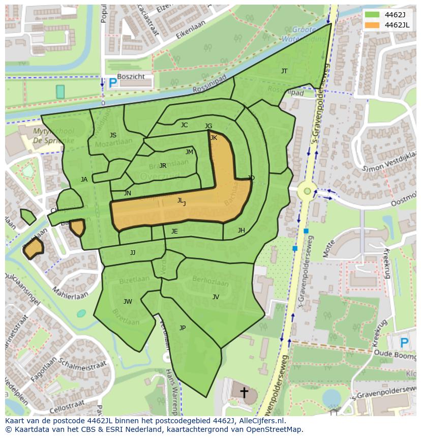 Afbeelding van het postcodegebied 4462 JL op de kaart.