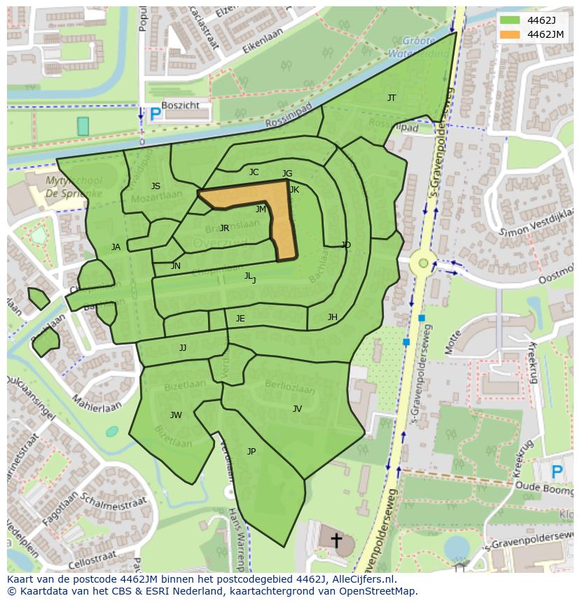 Afbeelding van het postcodegebied 4462 JM op de kaart.