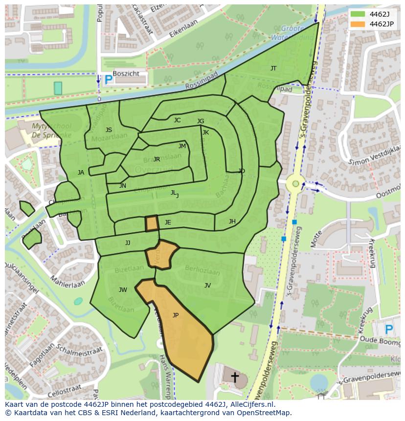 Afbeelding van het postcodegebied 4462 JP op de kaart.
