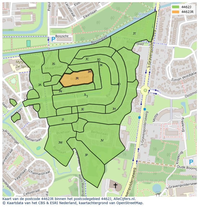 Afbeelding van het postcodegebied 4462 JR op de kaart.