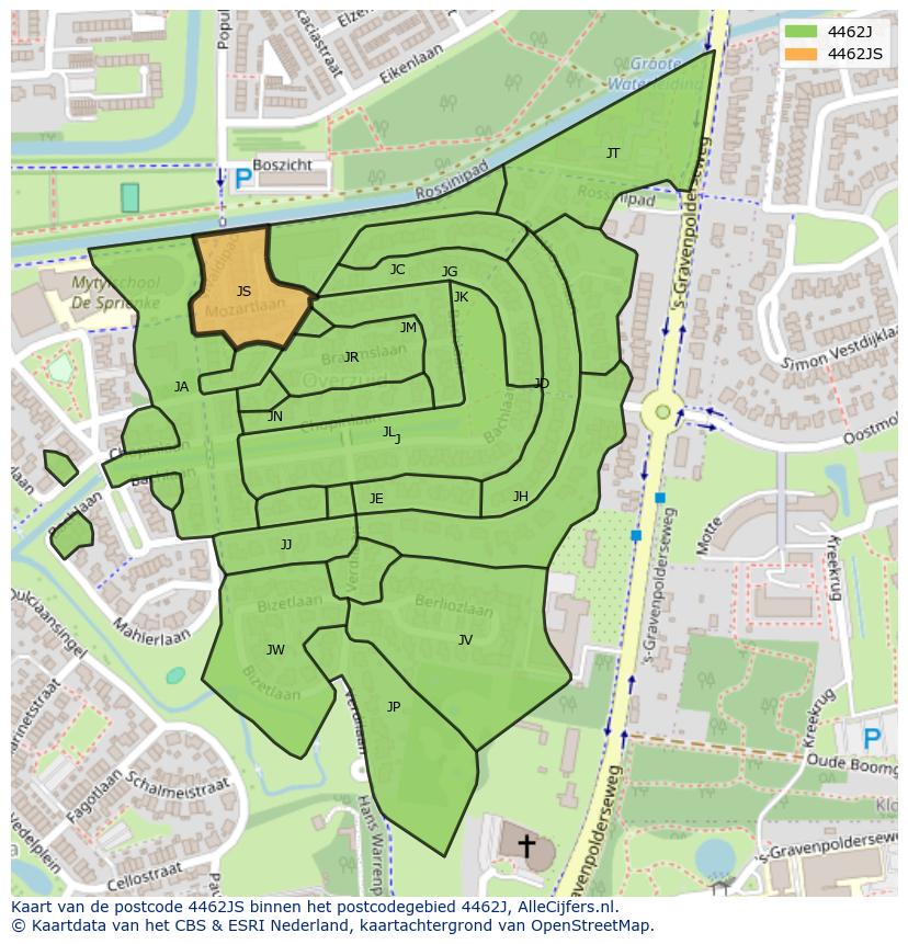 Afbeelding van het postcodegebied 4462 JS op de kaart.