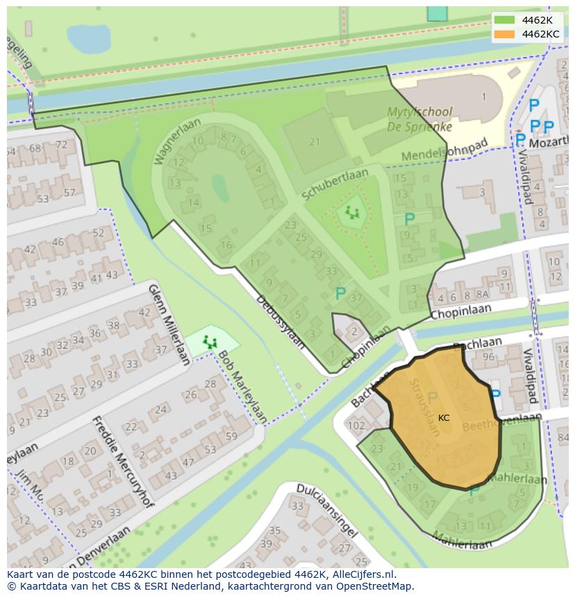 Afbeelding van het postcodegebied 4462 KC op de kaart.