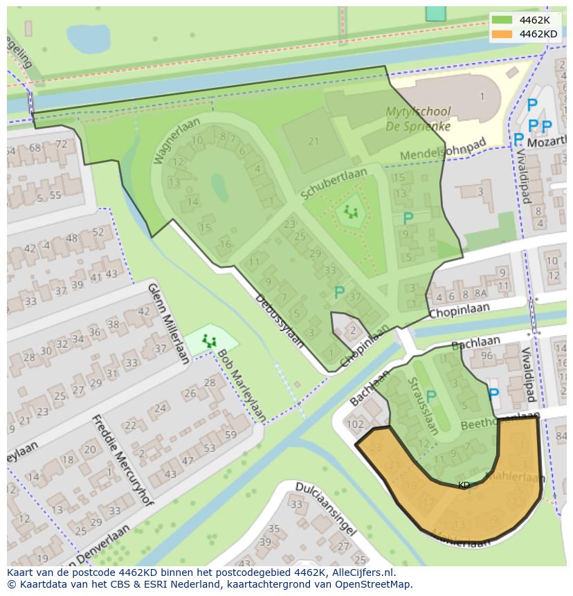 Afbeelding van het postcodegebied 4462 KD op de kaart.