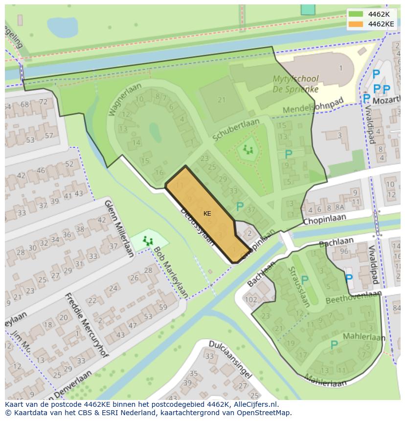 Afbeelding van het postcodegebied 4462 KE op de kaart.