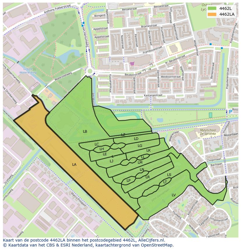 Afbeelding van het postcodegebied 4462 LA op de kaart.