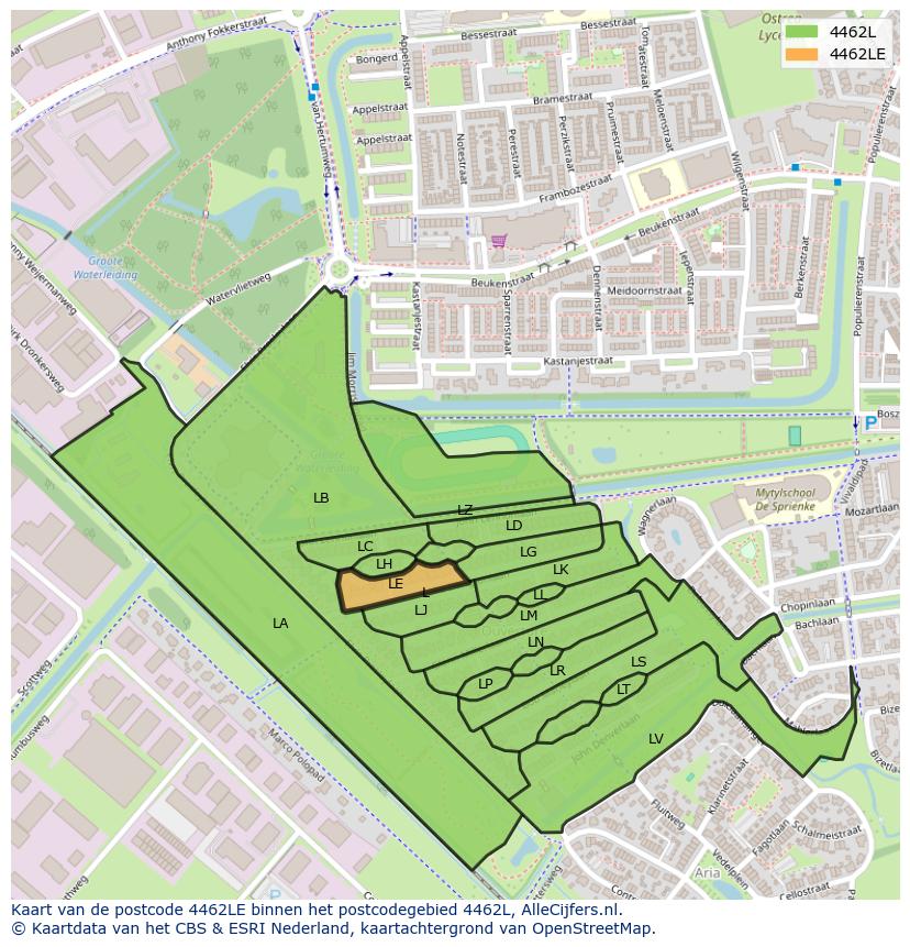 Afbeelding van het postcodegebied 4462 LE op de kaart.