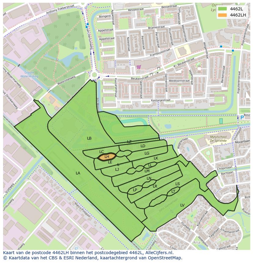 Afbeelding van het postcodegebied 4462 LH op de kaart.