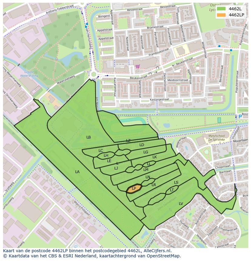 Afbeelding van het postcodegebied 4462 LP op de kaart.