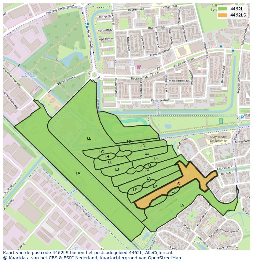 Afbeelding van het postcodegebied 4462 LS op de kaart.