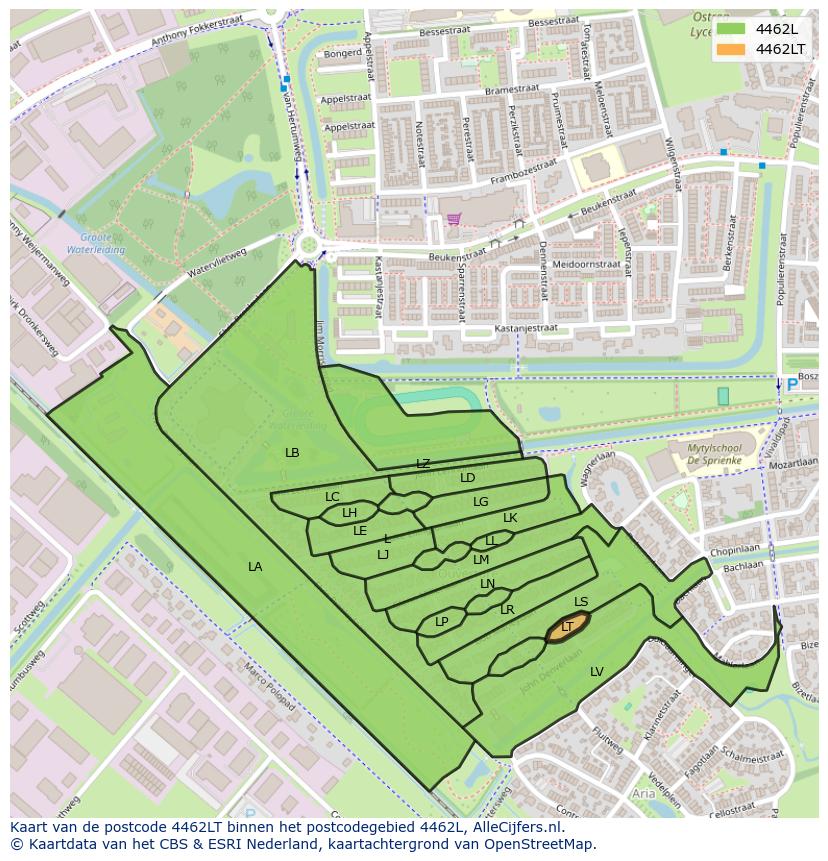 Afbeelding van het postcodegebied 4462 LT op de kaart.