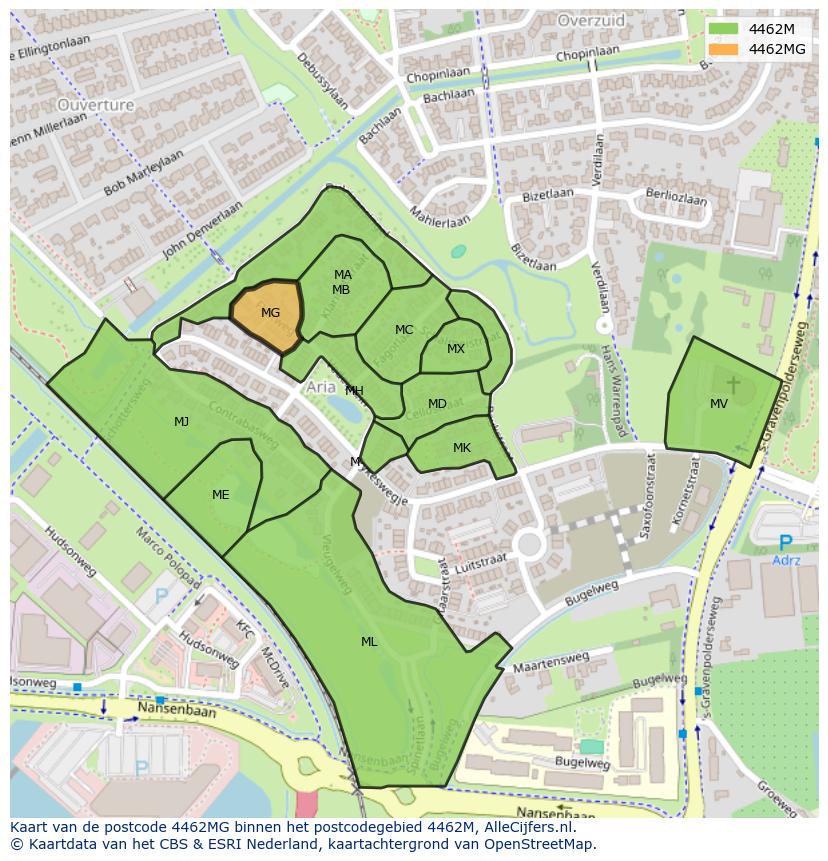 Afbeelding van het postcodegebied 4462 MG op de kaart.