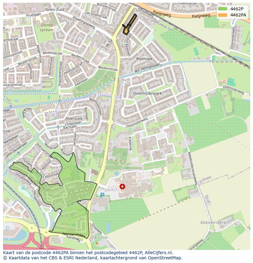 Afbeelding van het postcodegebied 4462 PA op de kaart.