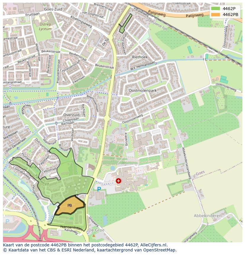 Afbeelding van het postcodegebied 4462 PB op de kaart.
