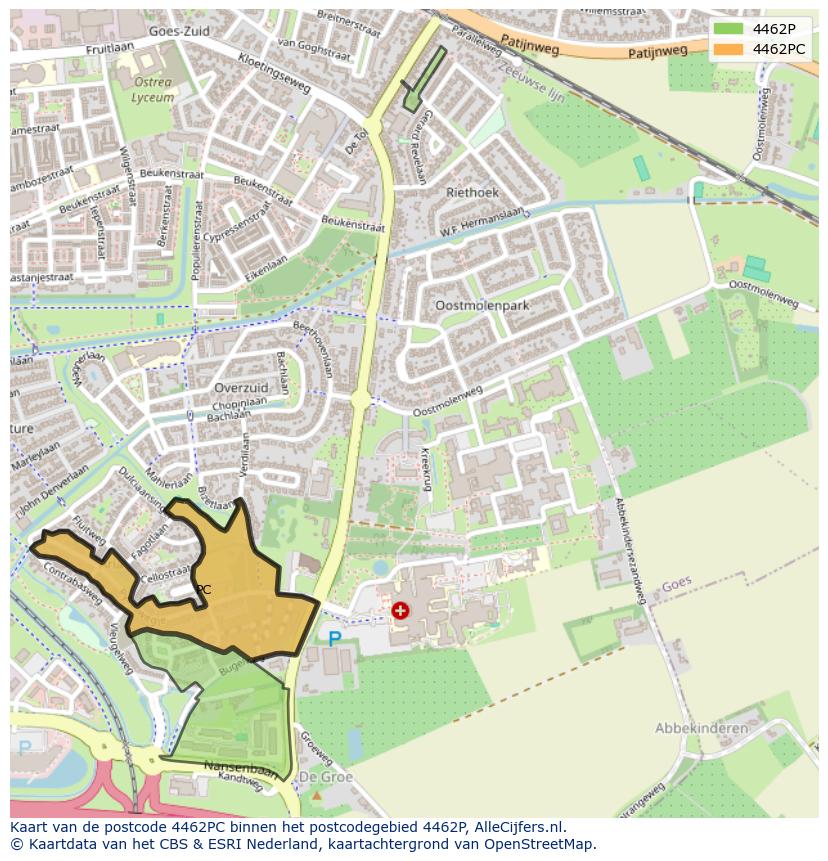 Afbeelding van het postcodegebied 4462 PC op de kaart.