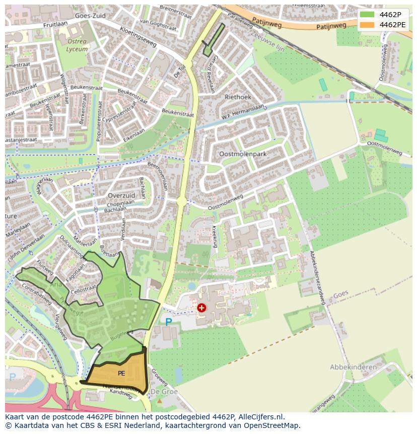 Afbeelding van het postcodegebied 4462 PE op de kaart.
