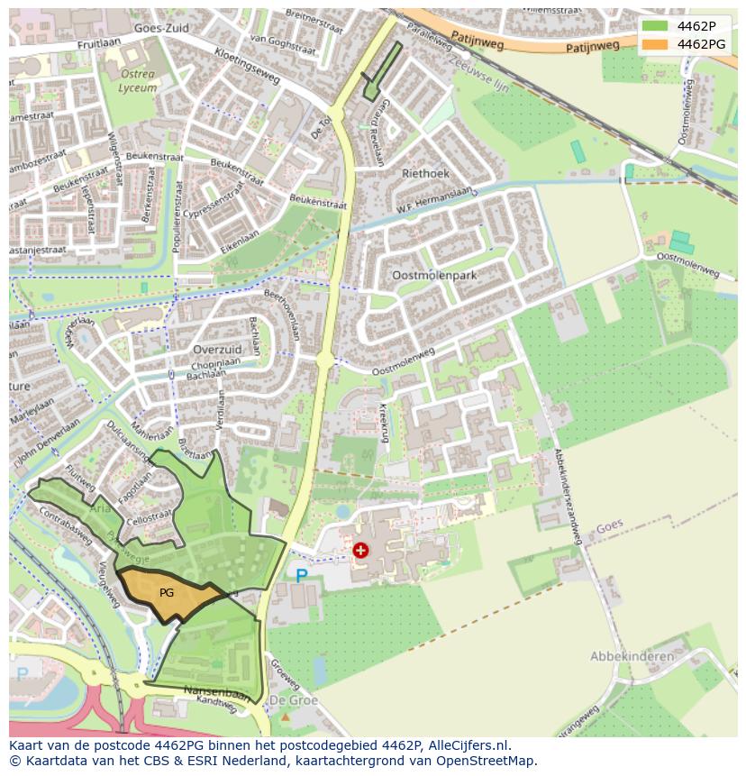 Afbeelding van het postcodegebied 4462 PG op de kaart.