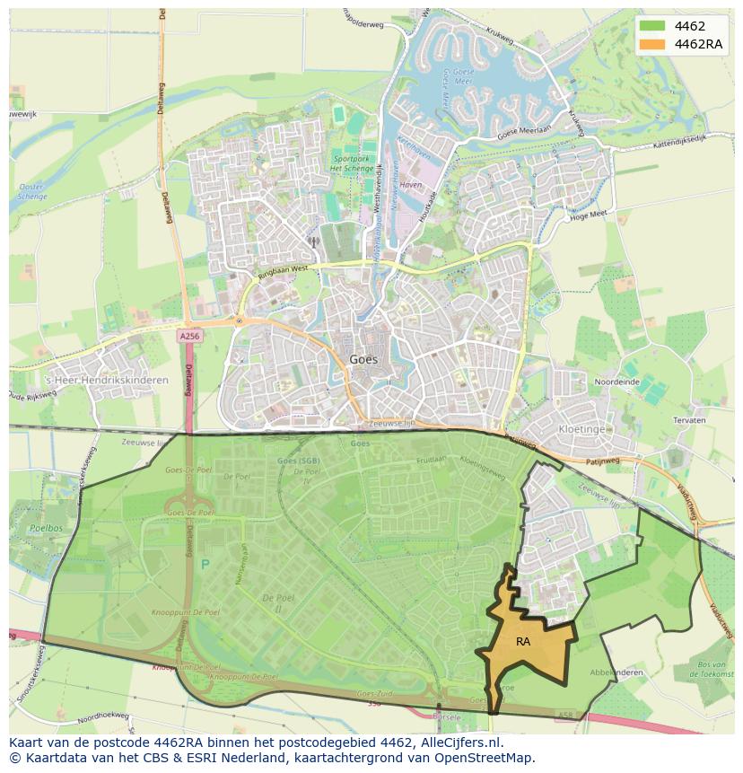 Afbeelding van het postcodegebied 4462 RA op de kaart.