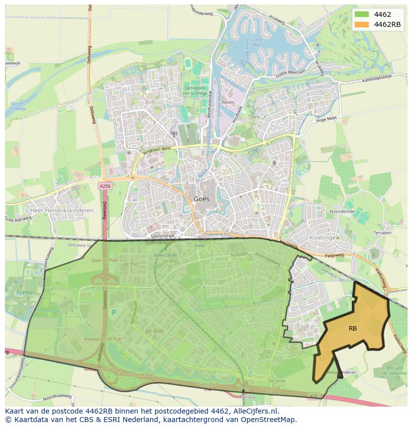 Afbeelding van het postcodegebied 4462 RB op de kaart.
