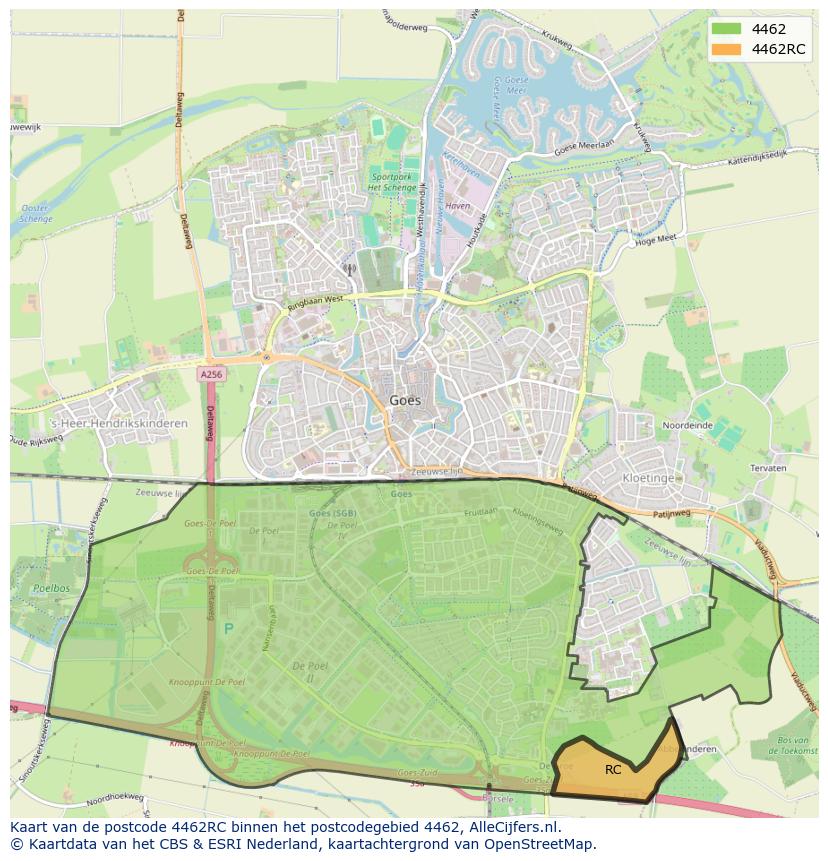 Afbeelding van het postcodegebied 4462 RC op de kaart.