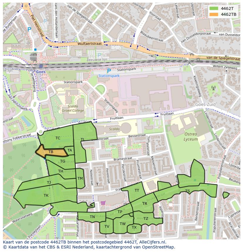 Afbeelding van het postcodegebied 4462 TB op de kaart.