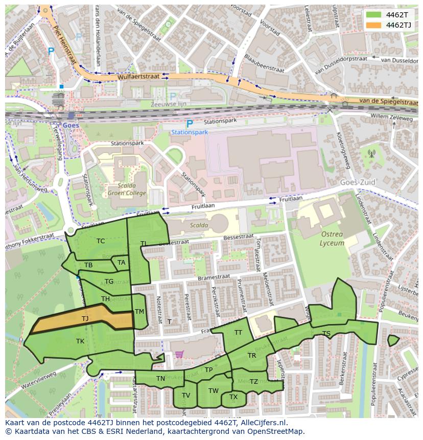 Afbeelding van het postcodegebied 4462 TJ op de kaart.