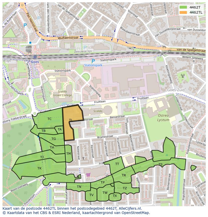Afbeelding van het postcodegebied 4462 TL op de kaart.