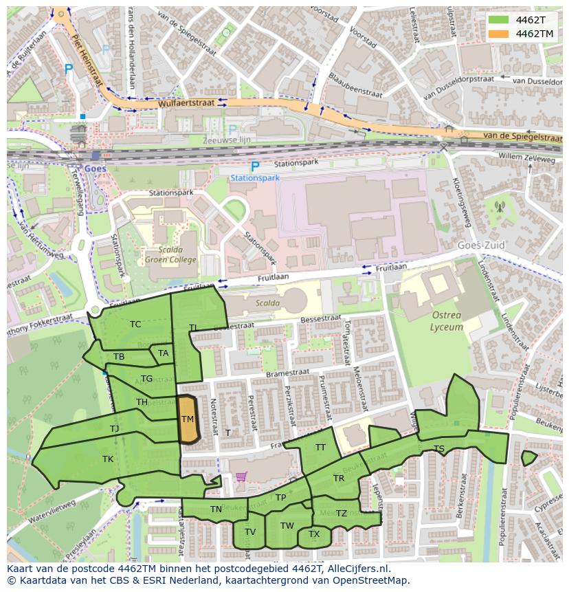 Afbeelding van het postcodegebied 4462 TM op de kaart.
