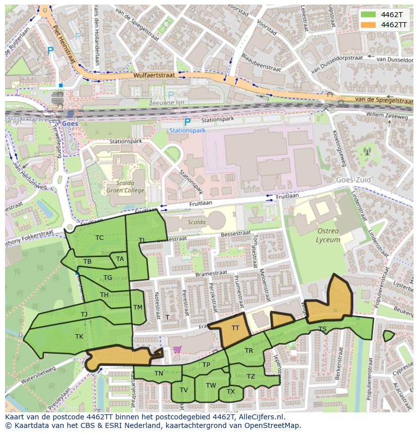 Afbeelding van het postcodegebied 4462 TT op de kaart.