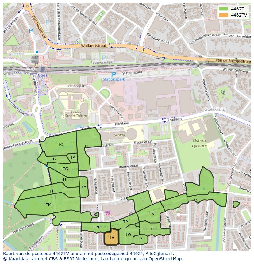Afbeelding van het postcodegebied 4462 TV op de kaart.