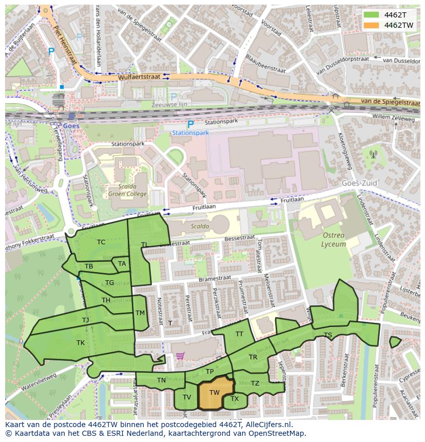 Afbeelding van het postcodegebied 4462 TW op de kaart.