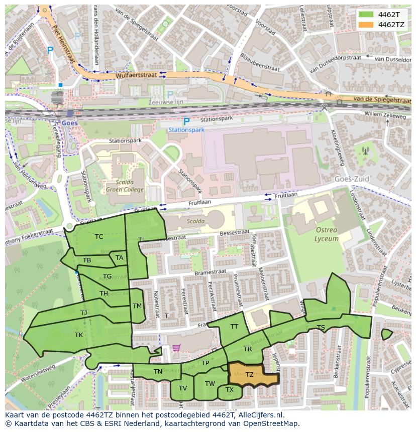 Afbeelding van het postcodegebied 4462 TZ op de kaart.