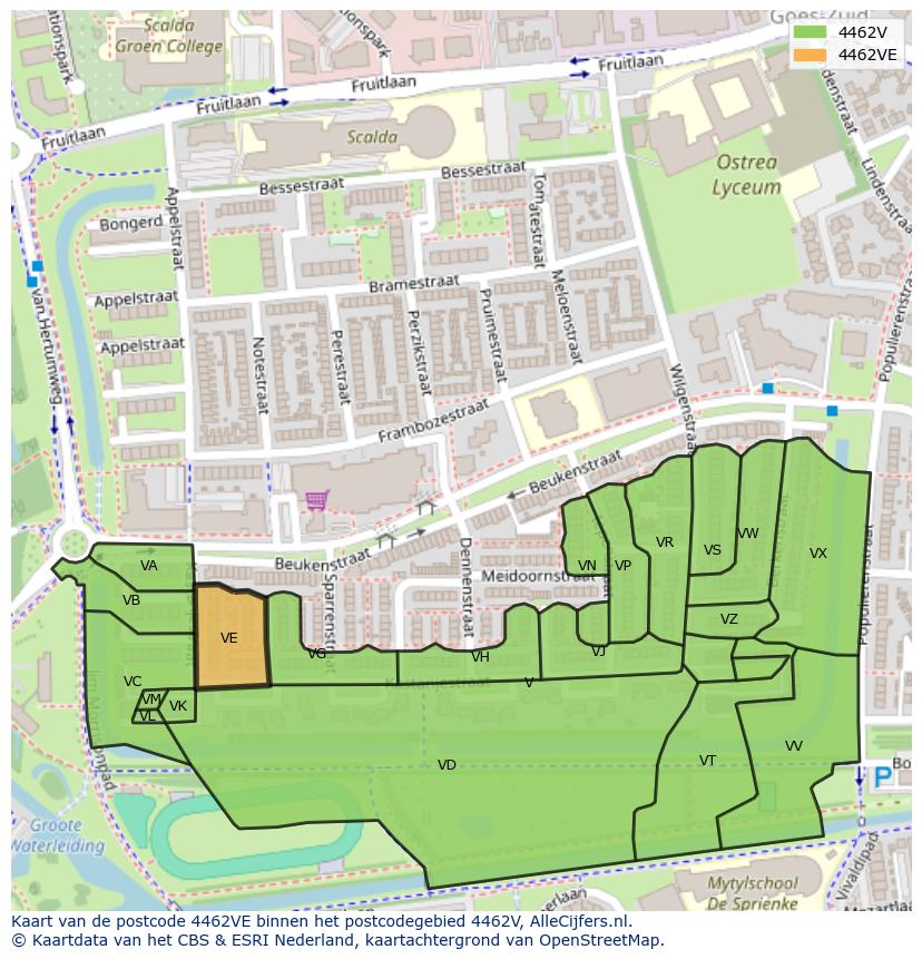 Afbeelding van het postcodegebied 4462 VE op de kaart.