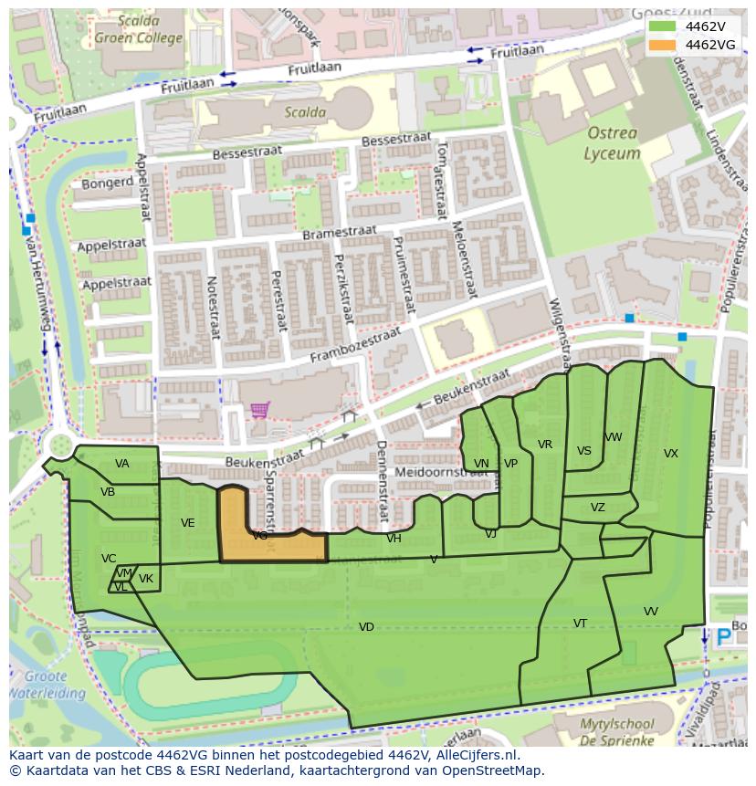 Afbeelding van het postcodegebied 4462 VG op de kaart.