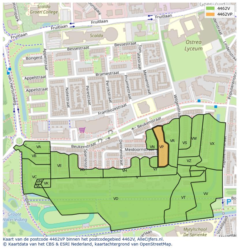 Afbeelding van het postcodegebied 4462 VP op de kaart.