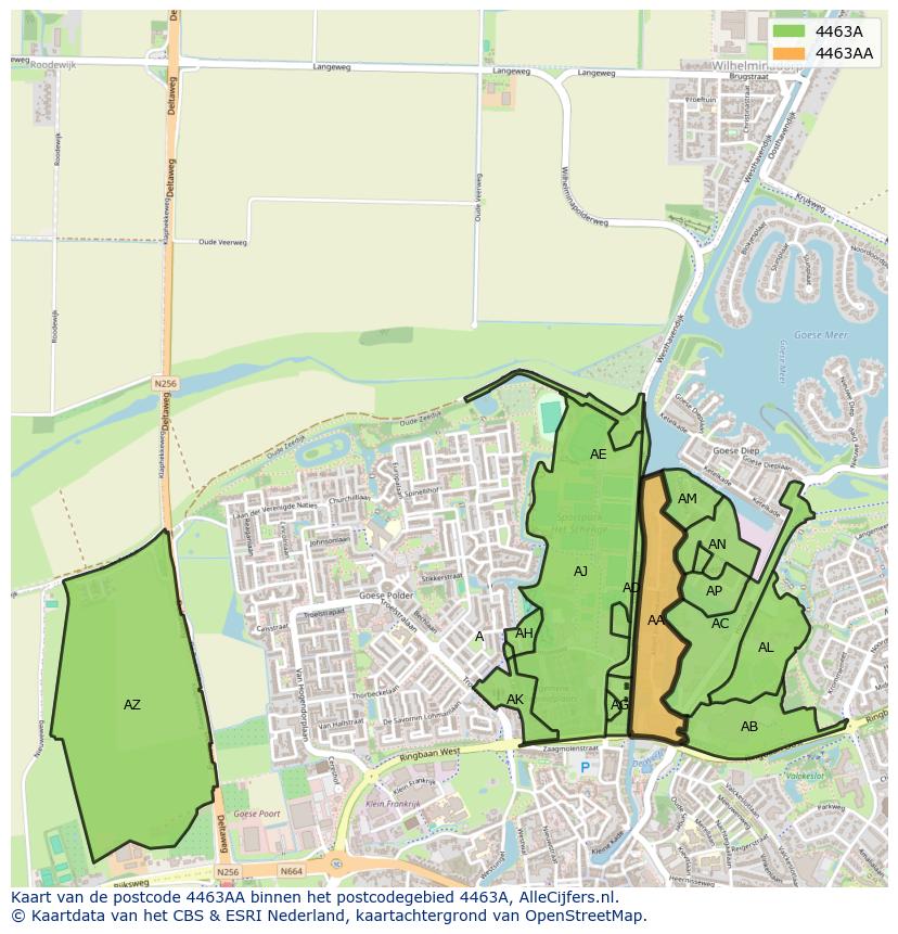 Afbeelding van het postcodegebied 4463 AA op de kaart.