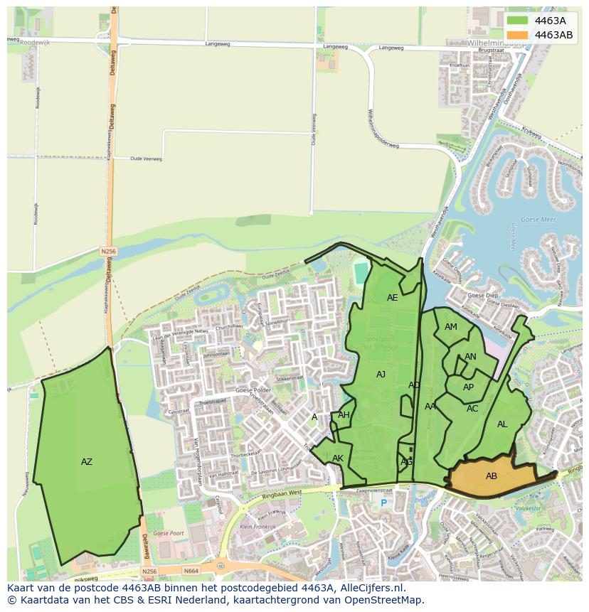 Afbeelding van het postcodegebied 4463 AB op de kaart.
