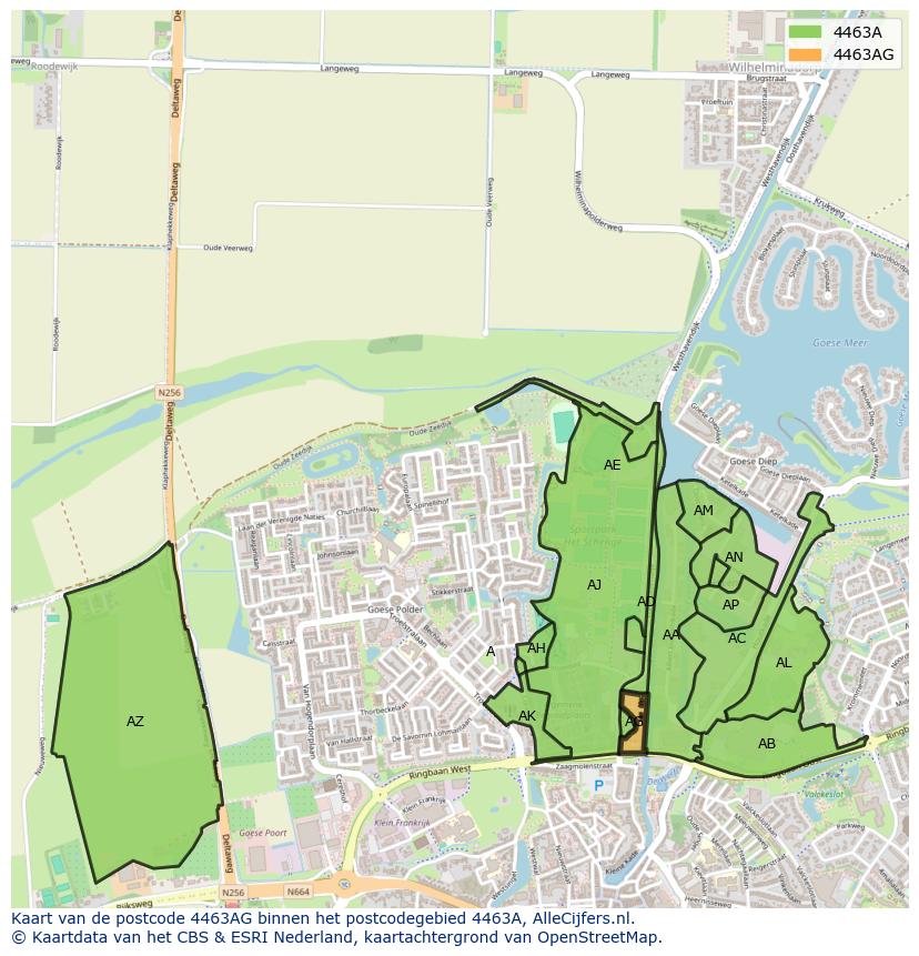 Afbeelding van het postcodegebied 4463 AG op de kaart.