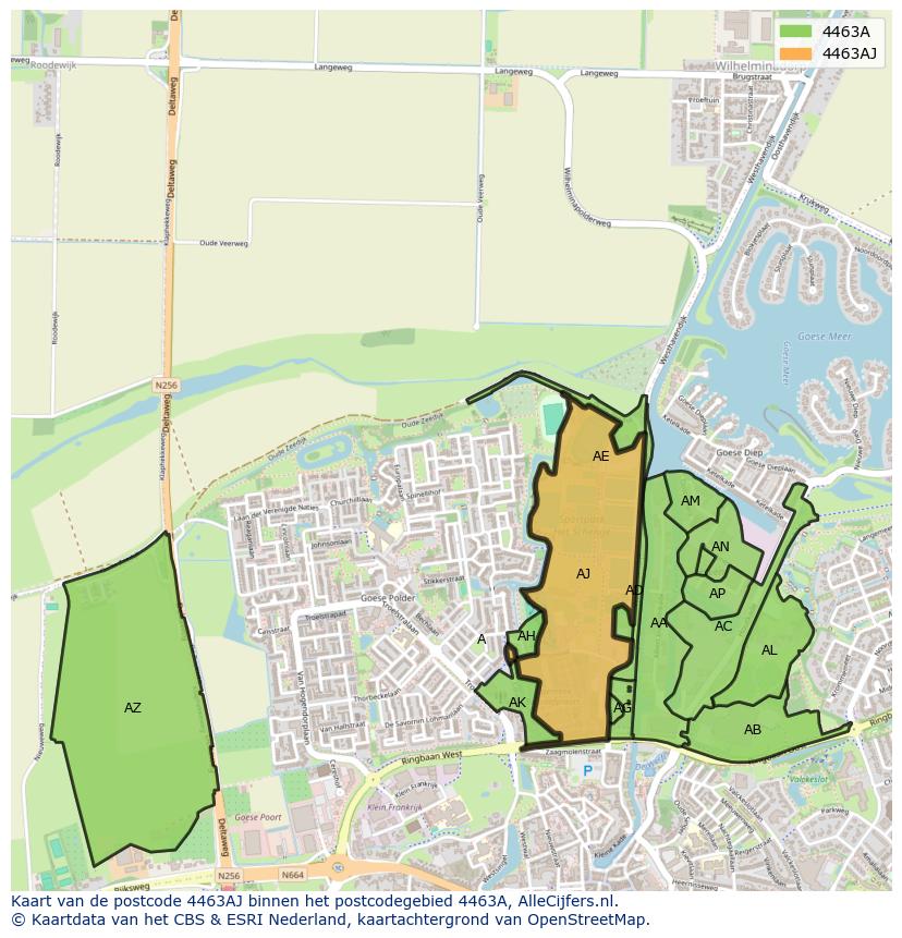 Afbeelding van het postcodegebied 4463 AJ op de kaart.