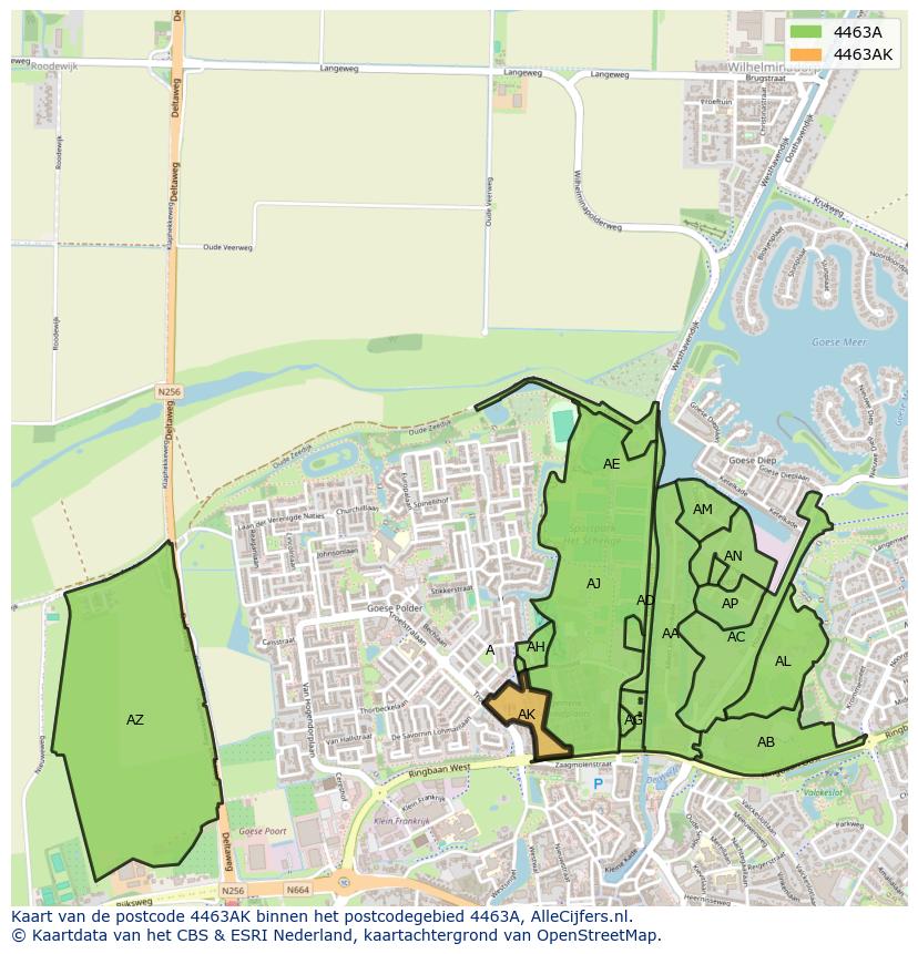 Afbeelding van het postcodegebied 4463 AK op de kaart.