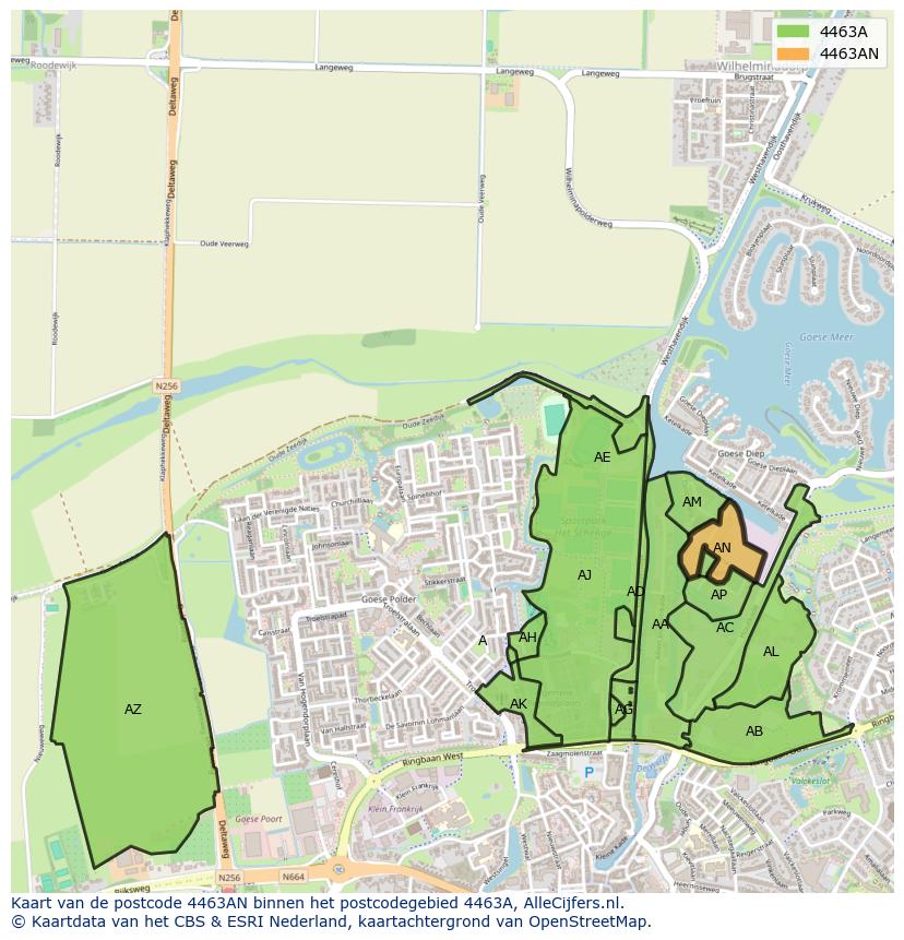 Afbeelding van het postcodegebied 4463 AN op de kaart.