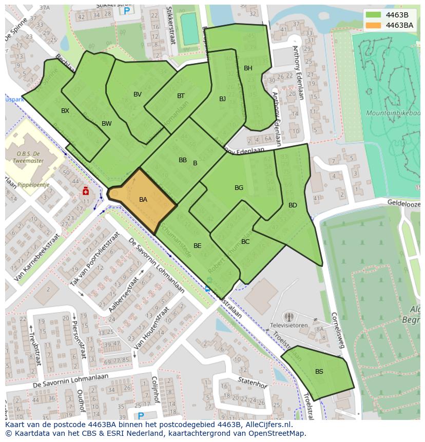 Afbeelding van het postcodegebied 4463 BA op de kaart.